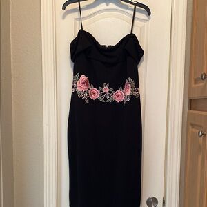 Black and Pink Embellished Strapless Sheath Dress for Night Out